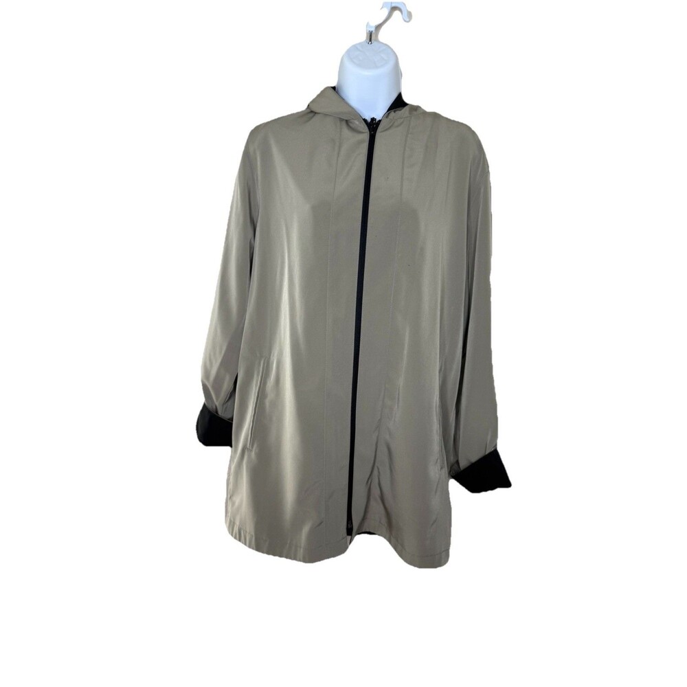 Gallery Black/ Tan Reversible Hooded Full Zip Coat Jacket Sz S  Raincoat
